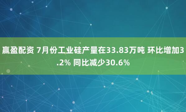 赢盈配资 7月份工业硅产量在33.83万吨 环比增加3.2% 同比减少30.6%